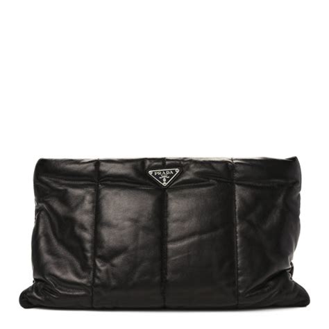 black prada lambskin pleated|PRADA Nappa Bomber Clutch Black 1314554 .